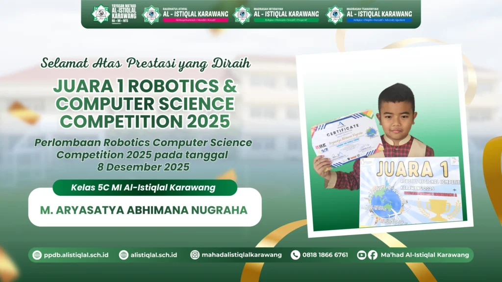 Juara 1 <font dir="auto" style="vertical-align: inherit;"><font dir="auto" style="vertical-align: inherit;">Kompetisi Robotika & Ilmu Komputer 2025</font></font>