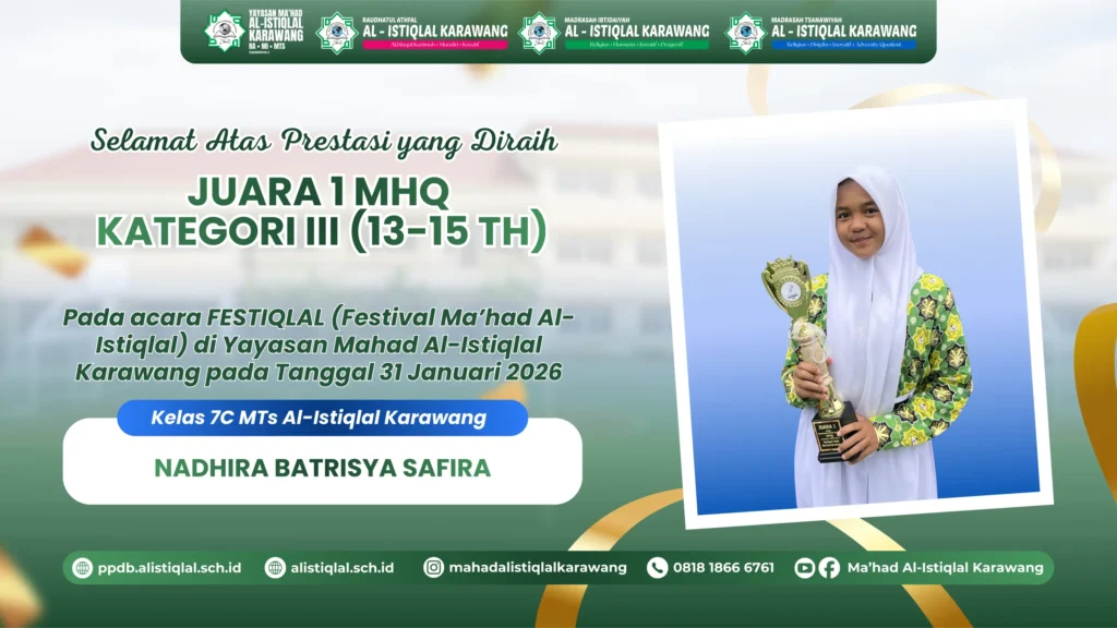 Juara 1 MHQ (Musabaqah Hifzhil Qur’an) Kategori III (13–15 Tahun)