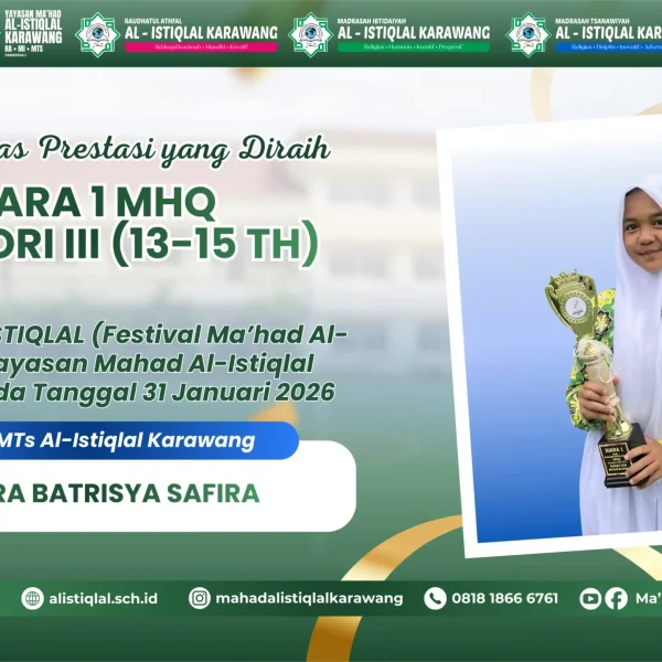 Juara 1 MHQ (Musabaqah Hifzhil Qur’an) Kategori III (13–15 Tahun)